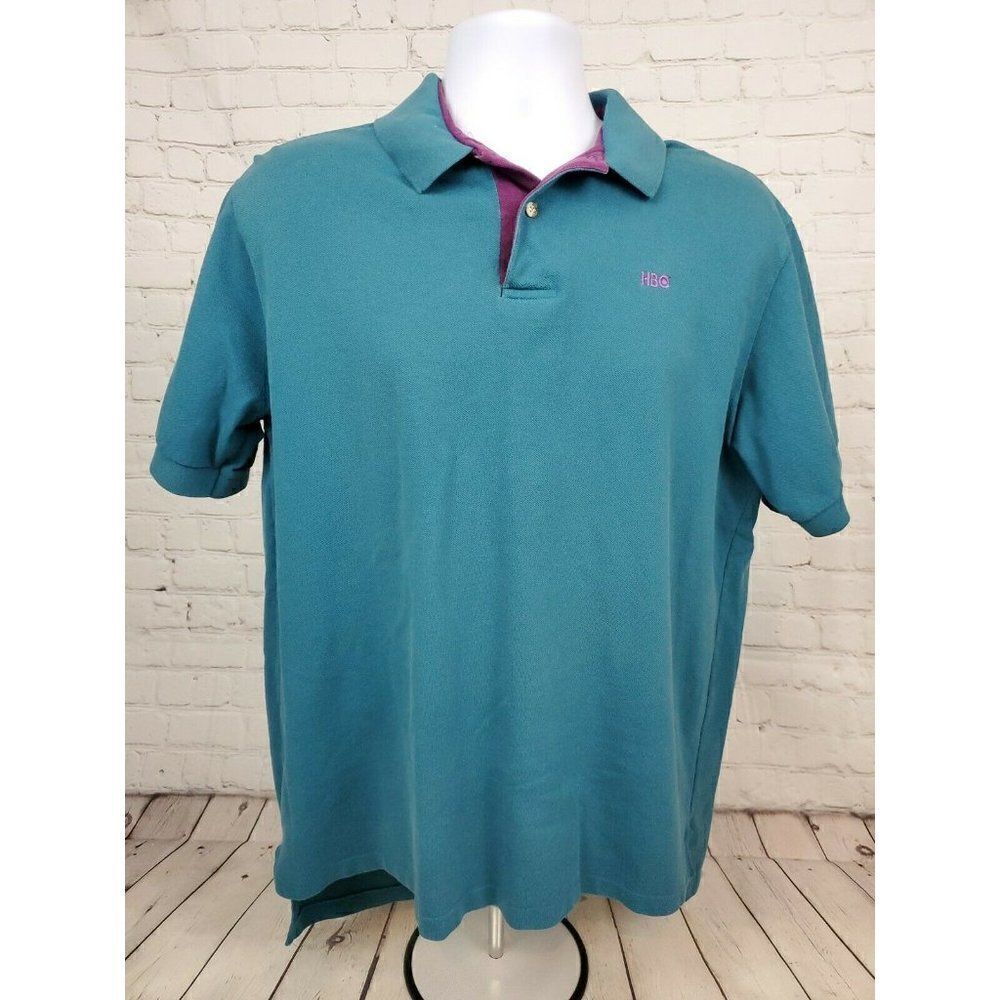90's HBO Logo Vintage Polo Golf Shirt Short Sleeve Size XL TEAL & PURPLE Men's